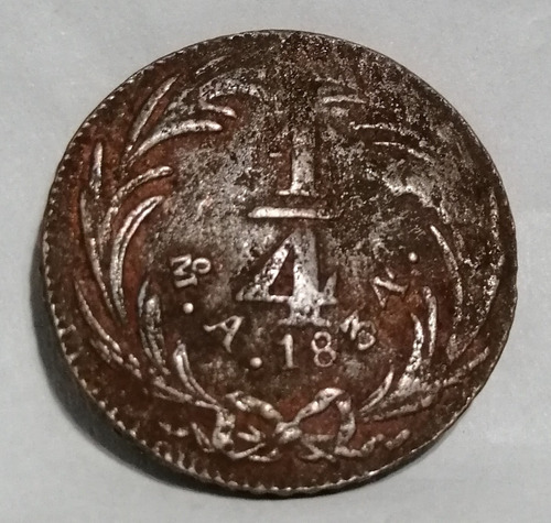 Moneda 1/4 De Real De 1834 Cobre   
