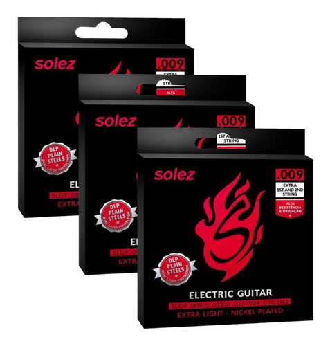 Imagem 2 de 4 de Kit 3 Encordoamento Guitarra Solez Slg9 Dlp 0.009