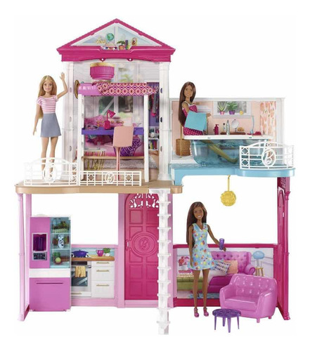 Casa De Barbie 3 Muñecas 4 Habitaciones Accesorios Y Piscina