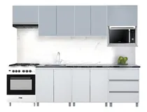 Comprar Combo Bajo Mesada 180 Cm + Alacena 240 Cm Con Porta Microondas Y Sobrepurificador - Potenza Blanco Y Gris