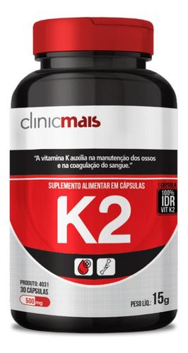 Vitamina K2 Menaquinona-7 Mk-7 65mcg Por Cápsula 30 Cápsulas