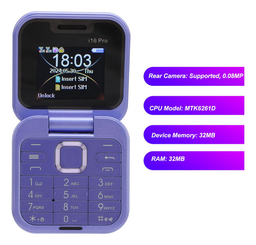 Teléfono Flip Desbloqueado 2g Para Personas Mayores, Teléfono Celular Flip Dual Sim Con Pantalla Dual, Botones Grandes, Linterna Led, Cámara Trasera