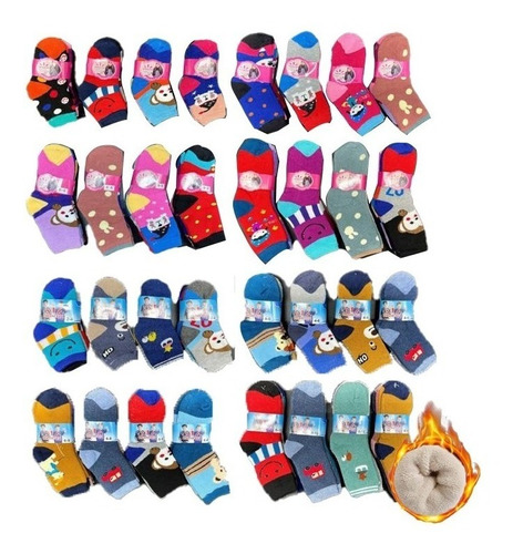 Pack 12 Calcetines De Toalla Invierno Grueso Niño O Niña