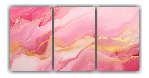 120x60cm Cuadro Mármol Rosa Y Dorado - Rosado, Coral, Beige