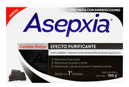 Asepxia Jabon En Barra Carbon Detox 100g.