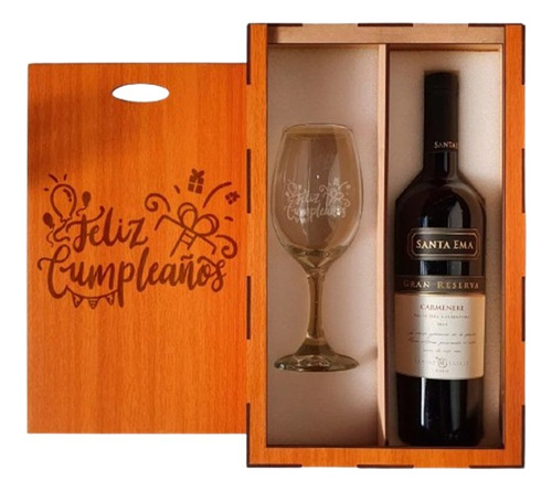 Caja De Vino Personalizada Incl/copa Grabado Láser