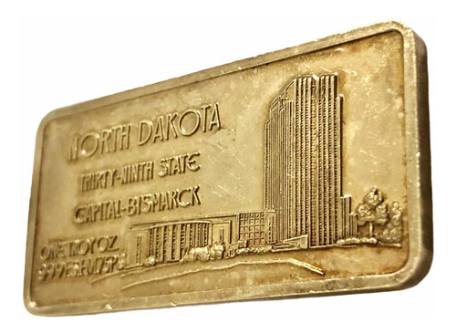 Medalla De Plata 1 Onza Conmemorando Estado De North Dakota (Usado)
