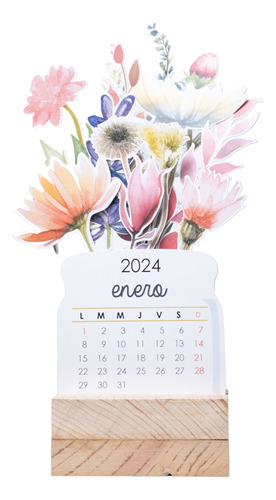 Calendario De Escritorio Floral Con Base Madera 24x13 Cm