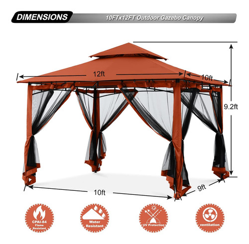 Pérgola De Patio Resistente De 10 Pies X 12 Pies Red D...