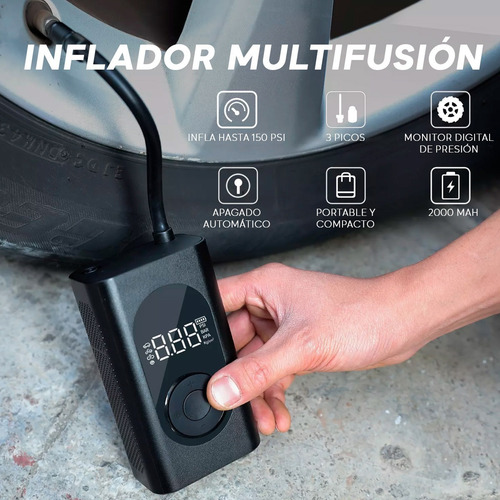 Imagen 5 de 10 de Inflador Electrico Recargable Auto Moto Bici Compresor Aire