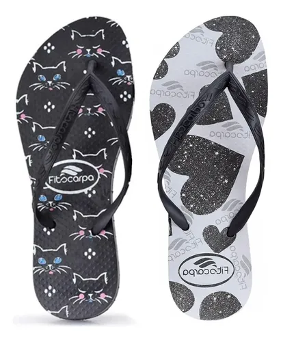 Kit 2 Pares Chinelo Feminino Estampado Leve E Confortável - R$ 23,94