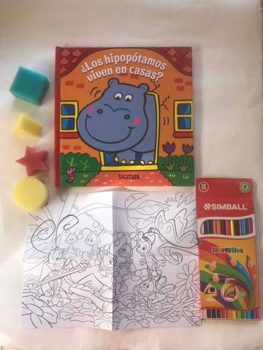 Set Libro Los Hipopótamos Viven En Casas Papel Lápices Y + 