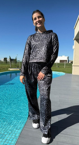 Pantalon Palazzo Animal Print Gris