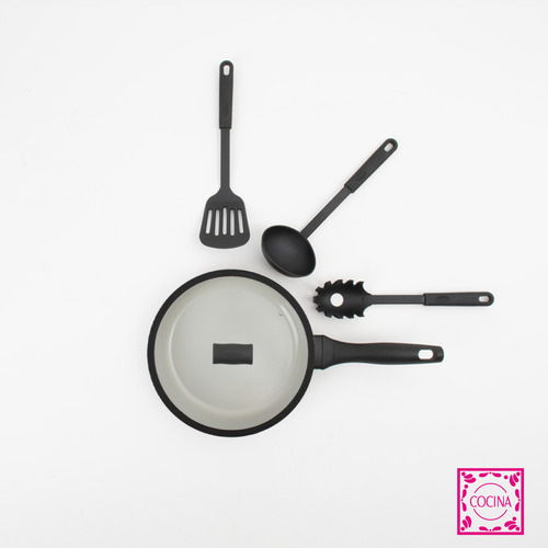 Sartén Hondo 24 Cm Con Tapa Melodía De Moneta + 3 Utensilios
