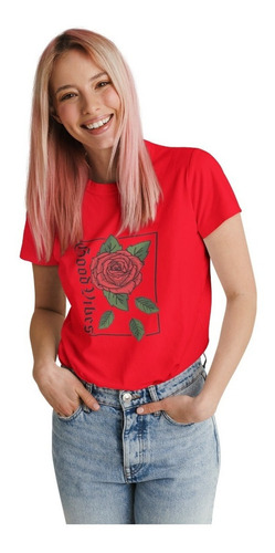 Polera Dama Rosas Flores Energia Frase Estampado Algodon