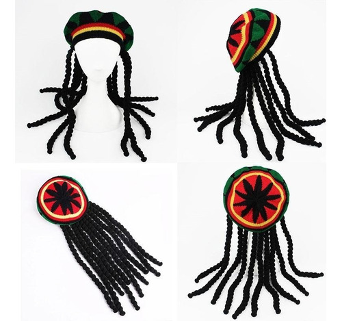 Touca Gorro Peruca Reggae Bob Marley Rastafari Dreadlocks Cor Preto