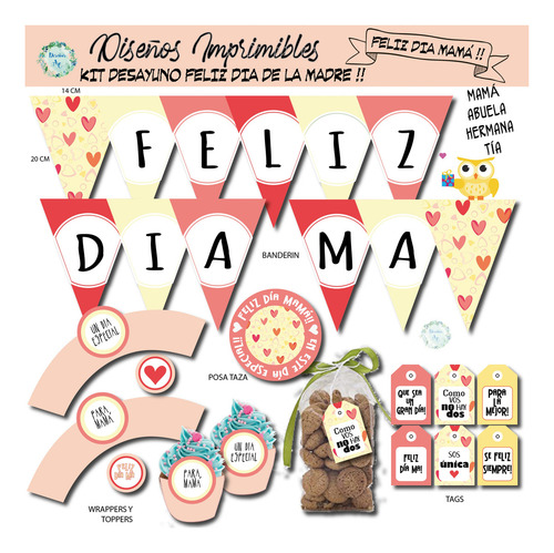 Kit Imprimible Día De La Madre Desayuno/merienda Corazones