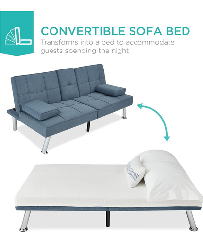 Best Choice Products Futón Plegable Sofá Cama 2 Portavasos