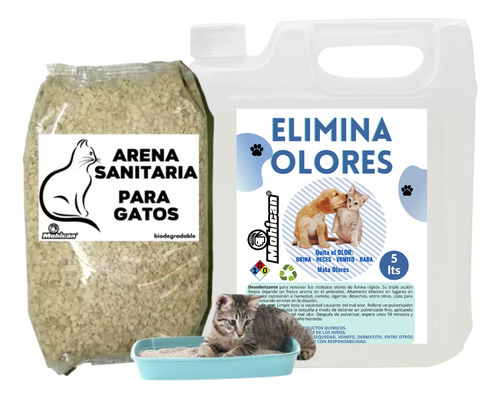 Promo Elimina Olores De Mascota 5lt + Arena Sanitaria 10kg