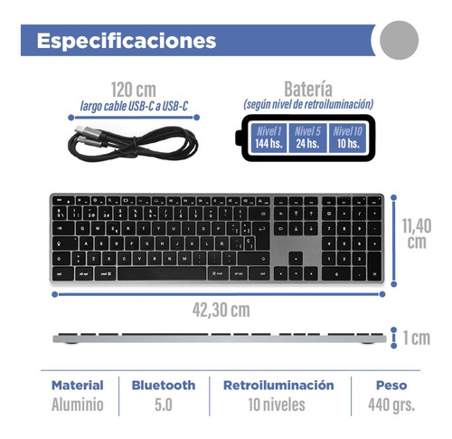 Imagen 3 de 8 de Teclado bluetooth Satechi Slim X3 Bluetooth Backlit Keyboard QWERTY español España color space gray