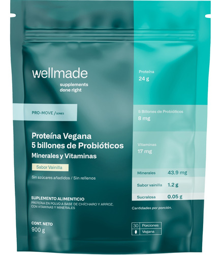 Suplemento Polvo Wellmade Proteina Vegana 900g Vainilla