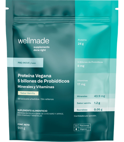 Imagen 1 de 1 de Suplemento Polvo Wellmade Proteina Vegana 900g Vainilla