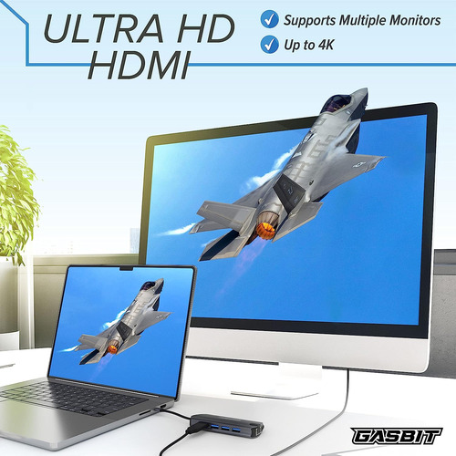 Hub Usb-c 8 En 1 Gasbit A Hdmi Usb 3.0x3 Lector Sd Ethernet