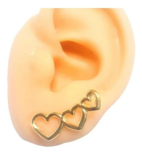 Brinco Ear Cuff Banhado Ouro 18k Corações Vazados 2,5cm