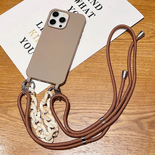 Capa Capinha Marrom Com Alça Corrente Para iPhone 11 Ao 15