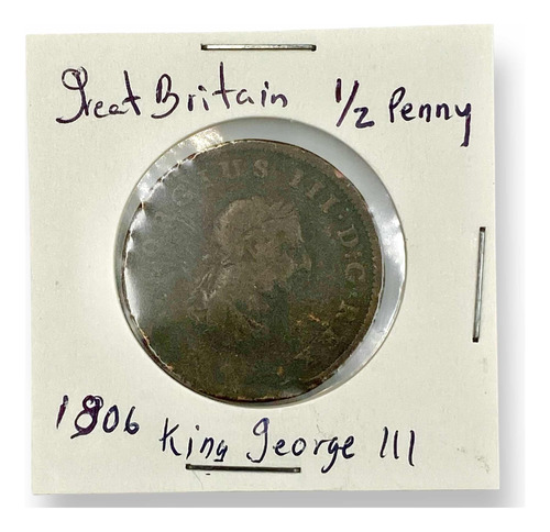 Antigua Moneda De Cobre D Gran Bretaña De 1/2 Penny Año 1806