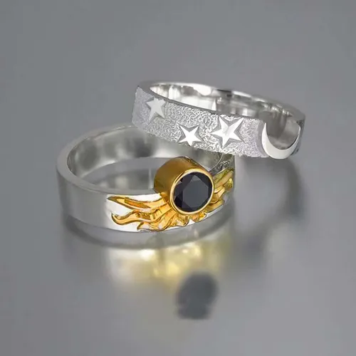 Conjunto De Combinación Luna Sol Anillo Mujer Pareja Regalo