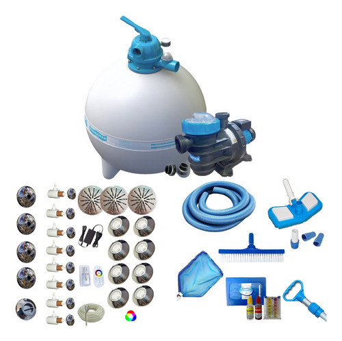 Bomba E Filtro Até 176m³ + Kit Dispositivos Em Inox