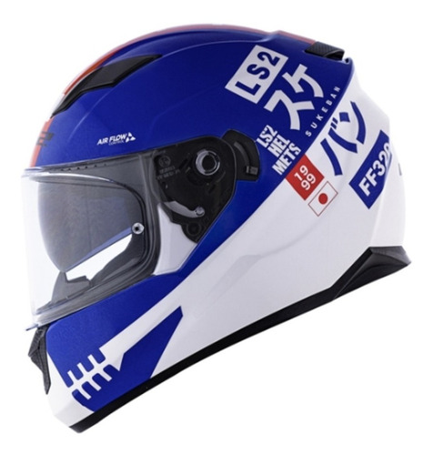 Capacete Ls2 Ff320 Stream Sukeban Branco Azul Vermelho