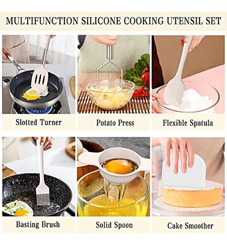 Umite Chef - Juego de utensilios de cocina de silicona, 43 piezas,  resistentes al calor, mango de acero inoxidable, espátula de cocina para  utensilios