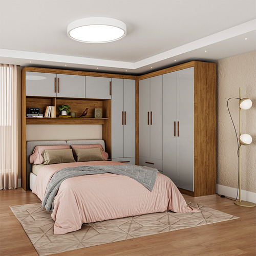Guarda-roupa Casal Modulado 5 Portas Hercules 4 Portas 4 Gav Cor Cinamomo com Off White