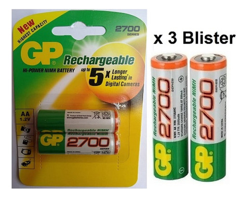 Pilas Recargables Gp Doble Aa 2700 Mah Batería Pack X 6
