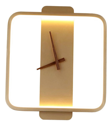 Reloj De Pared Silencioso Lámpara Led Arte De Oro Cuadrado