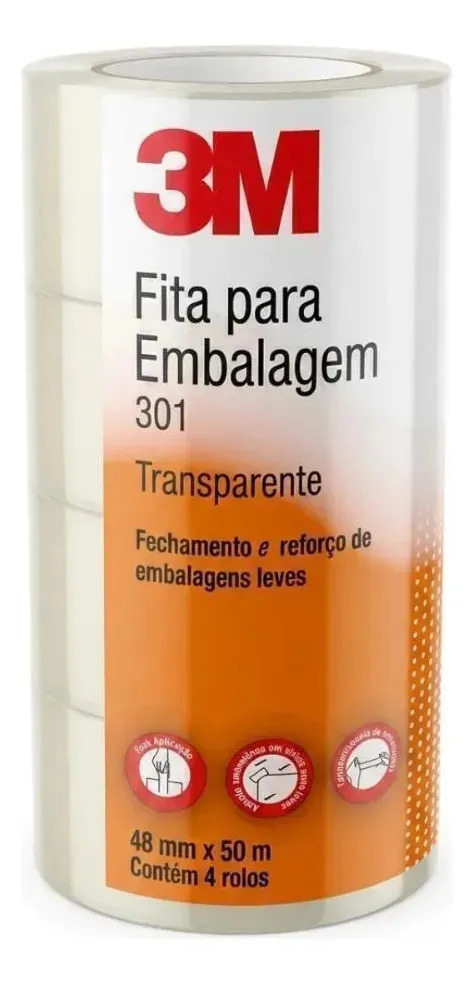 3M 301 fita adesiva embalagem transparente 48mm x 50m 4 unidades