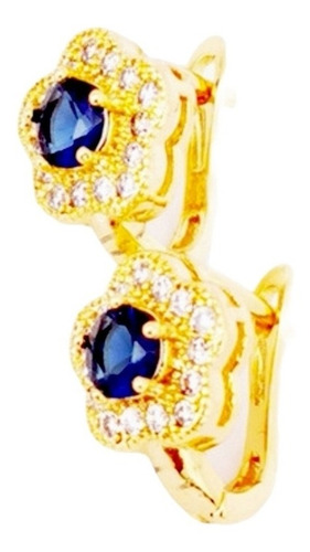 Imagen 1 de 3 de Aretes De Oro De 18kt Con Zirconia Azul Envio Gratis!