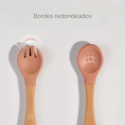 Set Cuchara Y Tenedor De Silicona Con Mango De Bamboo Chufi Rosa
