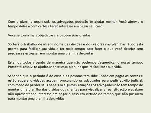 Imagem 3 de 10 de Planilha Superendividamento - Dividas - Conta - Dinheiro- Va