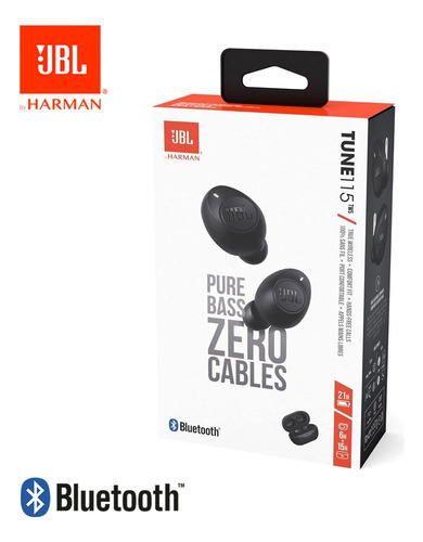 Audifonos Bluetooth Jbl Tune 115 Tws Pure Bass - 21 Horas! Color Negro