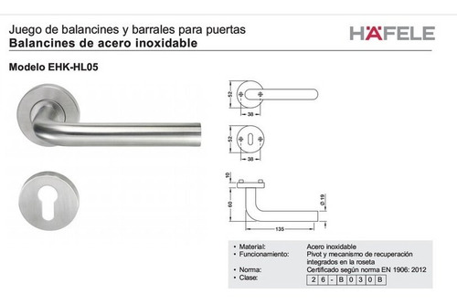 Imagen 2 de 4 de Picaporte Manija Doble Hafele 903.91.596 Hl05 Inoxi. Mate