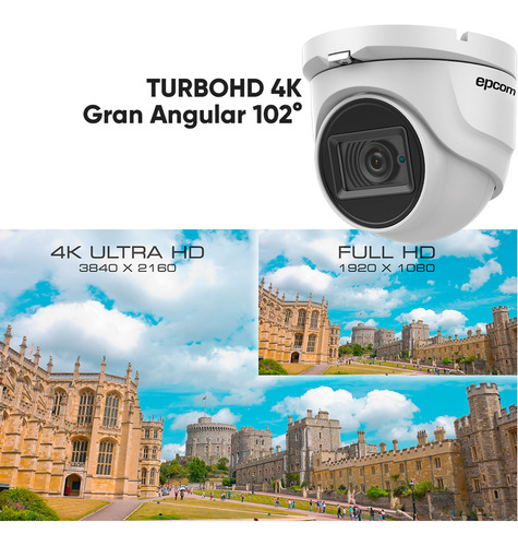 Epcom Kit De 4 Camaras De Seguridad Metalicas Eyeball 8mp Protección Ip66 Para Uso Exterior + Dvr 4ch Turbohd Con Detección De Movimiento Y Salida De Alarma +1tb Hdd Ev8004e4k-plus+1tb-sc