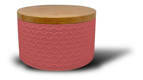 Lata Con Relieve Tapa De Madera Redonda 20 Cm Rosa