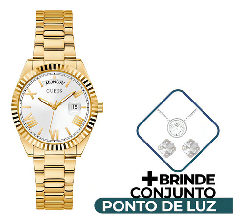 Relógio Feminino Dourado Guess - Gw0308l2 + Conjunto Prata