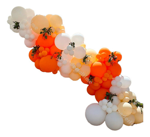 Arco Globos Blanco Crema Naranja Cumpleaños Boda Grado