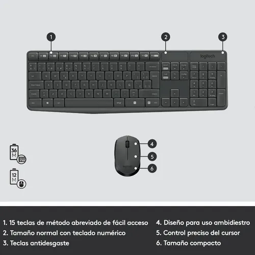 Kit Teclado Y Mouse Inalambrico Mk235 Logitech Color Grafito