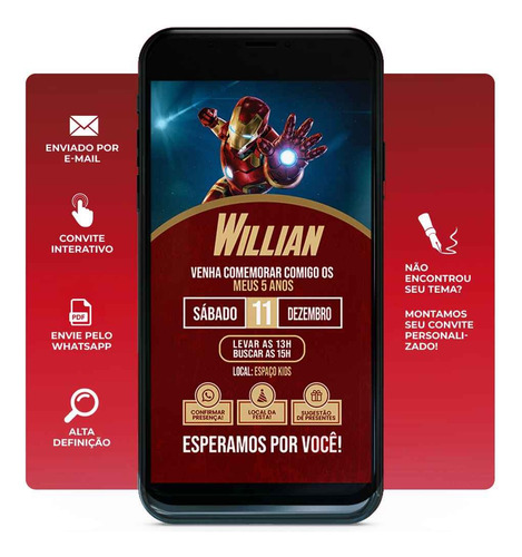 Convite Digital Interativo Homem De Ferro Vermelho