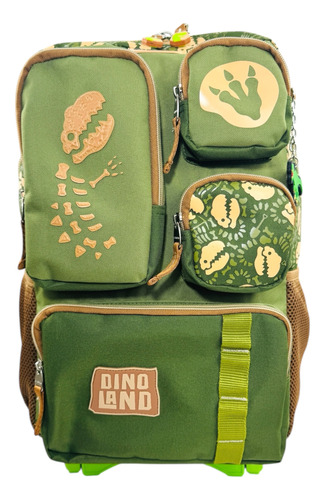 Mochila Rueditas Carrito Dinosaurio Extra Grande Uso Rudo Verde Dinoland